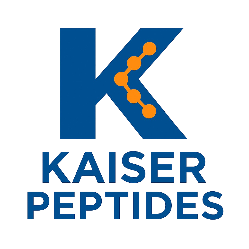 Logo for Kaiser Peptides featuring a stylized "K" and a molecular structure.